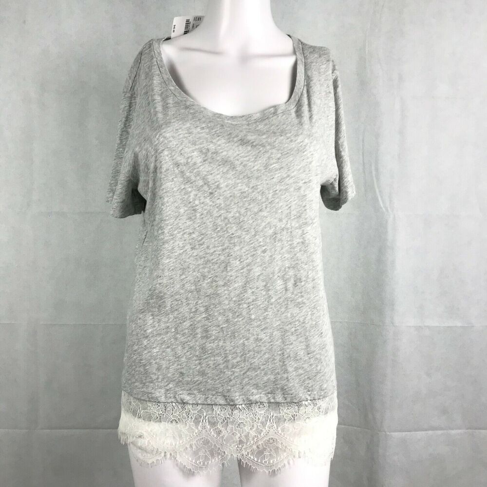 NWT J. Crew Shirt Womens‎ Sz M Gray Cotton Knit Lace Trim Tunic Tee $45